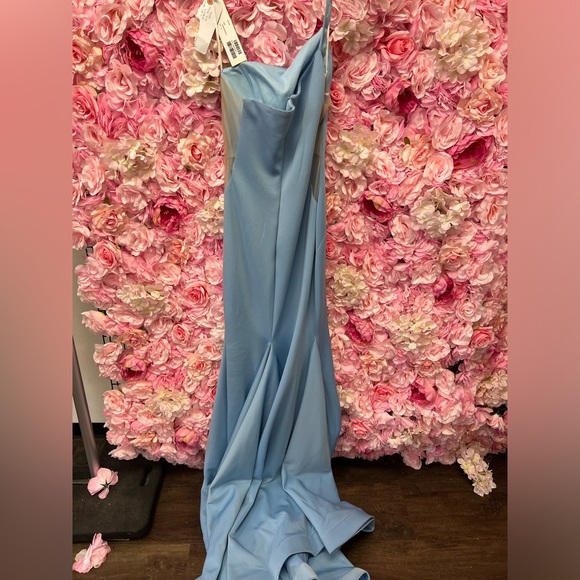 Jovani 06763 Periwinkle Size 8 One Shoulder Mermaid Long Dress With Mesh prom - Picture 5 of 7